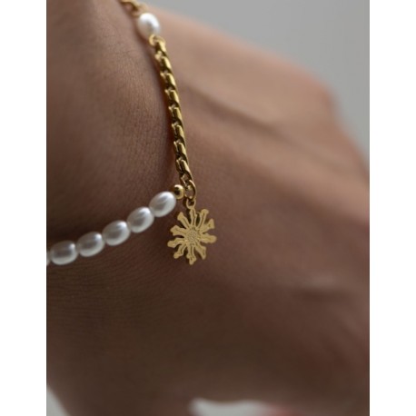 PULSERA EGUZKILORE ACERO CON PERLA