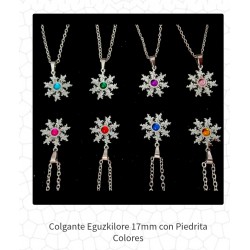 COLGANTE EGUZKILORE ACERO BLANCO CON PIEDRA DE COLOR