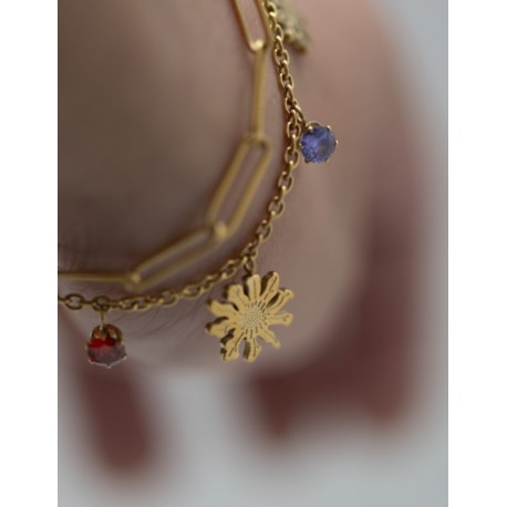 PULSERA DOBLE CON EGUZKILORES Y CIRCONITAS COLORES
