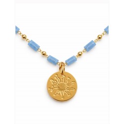 COLLAR MEDALLA EGUZKILORE ACERO CHAPADO EN ORO 18K CON PIEDRAS