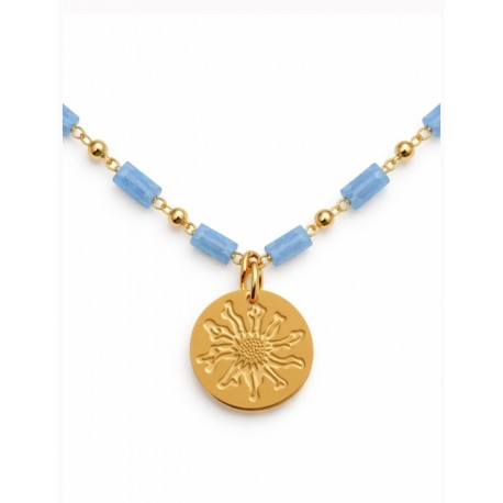 COLLAR MEDALLA EGUZKILORE ACERO CHAPADO EN ORO 18K CON PIEDRAS