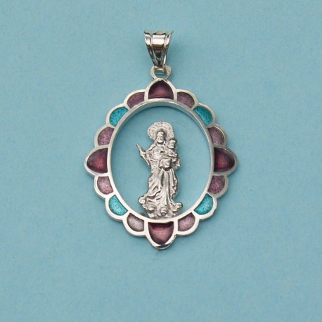 MEDALLA PLATA VIRGEN BLANCA CON ESMALTES